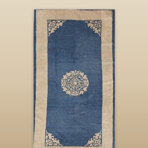 1890s Classic Blue Ground Medallion Traditional Antique Chinese Peking Rug
