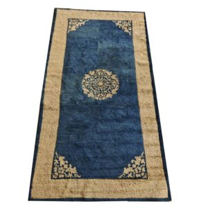 1890s Classic Blue Ground Medallion Traditional Antique Chinese Peking Rug - detail view 2