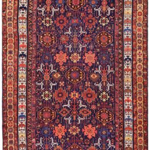 1890s Navy Blue Antique Geometric Rustic NW Tribal Knotted Wool Runner Rug