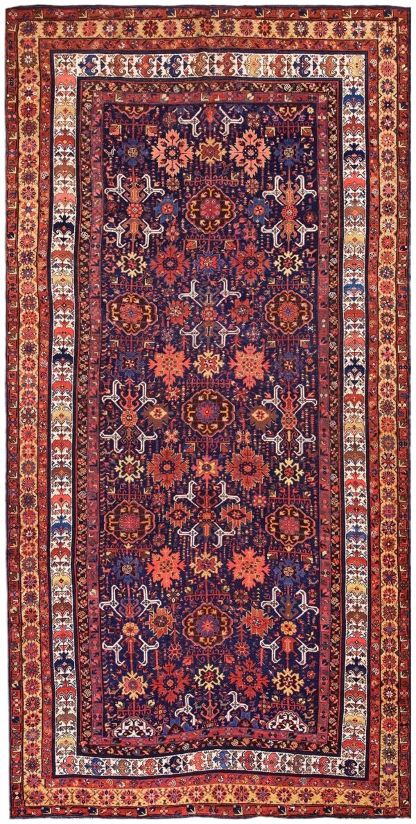 1890s navy blue antique geometric rustic nw tribal knotted wool runner rug 1 1890s navy blue antique geometric rustic nw tribal knotted wool runner rug