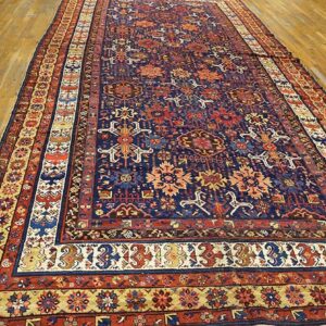 1890s Navy Blue Antique Geometric Rustic NW Tribal Knotted Wool Runner Rug - detail view 1