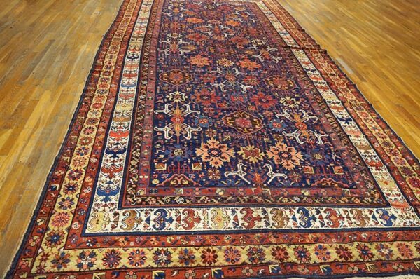1890s navy blue antique geometric rustic nw tribal knotted wool runner rug 2 1890s navy blue antique geometric rustic nw tribal knotted wool runner rug - detail view 1