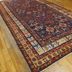 1890s Navy Blue Antique Geometric Rustic NW Tribal Knotted Wool Runner Rug - detail view 2