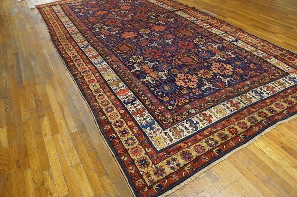 1890s navy blue antique geometric rustic nw tribal knotted wool runner rug 3 1890s navy blue antique geometric rustic nw tribal knotted wool runner rug - detail view 2