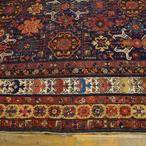 1890s Navy Blue Antique Geometric Rustic NW Tribal Knotted Wool Runner Rug - detail view 3