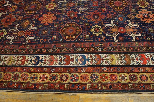 1890s navy blue antique geometric rustic nw tribal knotted wool runner rug 4 1890s navy blue antique geometric rustic nw tribal knotted wool runner rug - detail view 3