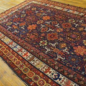 1890s Navy Blue Antique Geometric Rustic NW Tribal Knotted Wool Runner Rug - detail view 4