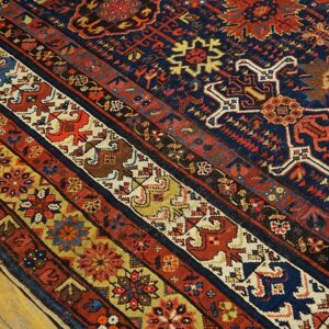 1890s Navy Blue Antique Geometric Rustic NW Tribal Knotted Wool Runner Rug - detail view 5