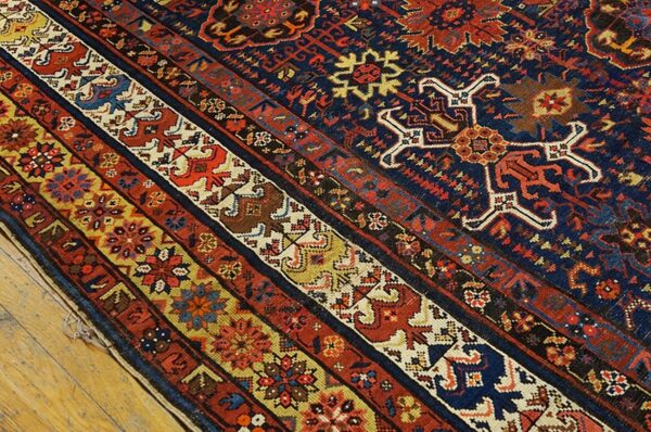 1890s navy blue antique geometric rustic nw tribal knotted wool runner rug 6 1890s navy blue antique geometric rustic nw tribal knotted wool runner rug - detail view 5