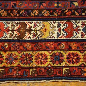 1890s Navy Blue Antique Geometric Rustic NW Tribal Knotted Wool Runner Rug - detail view 6