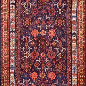 1890s Navy Blue Antique Geometric Rustic NW Tribal Knotted Wool Runner Rug - detail view 7