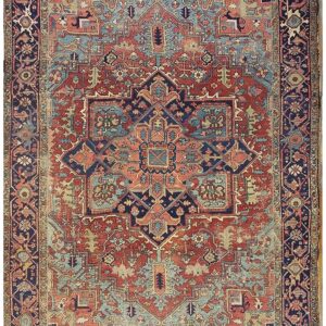 1890s Red Field Medallion Rustic Antique Heriz Knotted Wool Rug