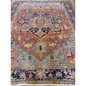 1890s Red Field Medallion Rustic Antique Heriz Knotted Wool Rug - detail view 2