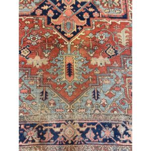1890s Red Field Medallion Rustic Antique Heriz Knotted Wool Rug - detail view 3