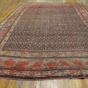 1900s Blue Navy Herati Floral Antique Persian Bijar Rug 12' 0'' X 18' 6'' Handknotted Wool Carpet - detail view 1
