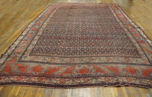 1900s blue navy herati floral antique persian bijar rug 12' 0'' x 18' 6'' handknotted wool carpet 2 1900s blue navy herati floral antique persian bijar rug 12' 0'' x 18' 6'' handknotted wool carpet - detail view 1