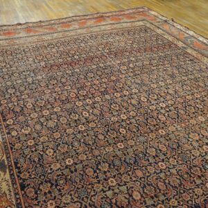 1900s Blue Navy Herati Floral Antique Persian Bijar Rug 12' 0'' X 18' 6'' Handknotted Wool Carpet - detail view 2