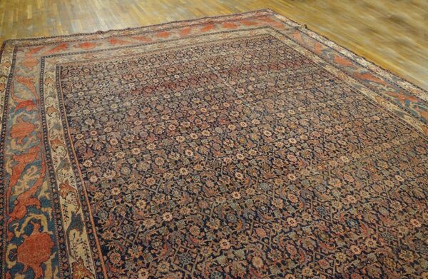 1900s blue navy herati floral antique persian bijar rug 12' 0'' x 18' 6'' handknotted wool carpet 3 1900s blue navy herati floral antique persian bijar rug 12' 0'' x 18' 6'' handknotted wool carpet - detail view 2