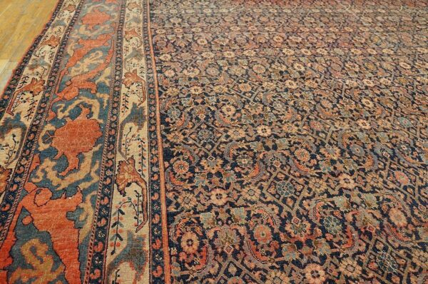 1900s blue navy herati floral antique persian bijar rug 12' 0'' x 18' 6'' handknotted wool carpet 4 1900s blue navy herati floral antique persian bijar rug 12' 0'' x 18' 6'' handknotted wool carpet - detail view 3