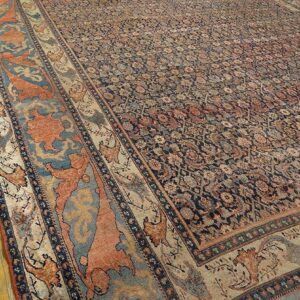 1900s Blue Navy Herati Floral Antique Persian Bijar Rug 12' 0'' X 18' 6'' Handknotted Wool Carpet - detail view 4