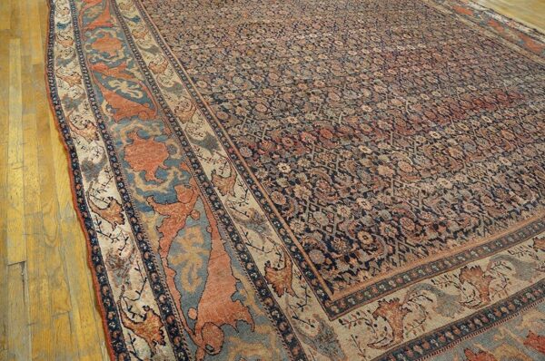 1900s blue navy herati floral antique persian bijar rug 12' 0'' x 18' 6'' handknotted wool carpet 5 1900s blue navy herati floral antique persian bijar rug 12' 0'' x 18' 6'' handknotted wool carpet - detail view 4
