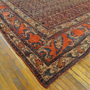 1900s Blue Navy Herati Floral Antique Persian Bijar Rug 12' 0'' X 18' 6'' Handknotted Wool Carpet - detail view 5