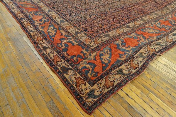 1900s blue navy herati floral antique persian bijar rug 12' 0'' x 18' 6'' handknotted wool carpet 6 1900s blue navy herati floral antique persian bijar rug 12' 0'' x 18' 6'' handknotted wool carpet - detail view 5