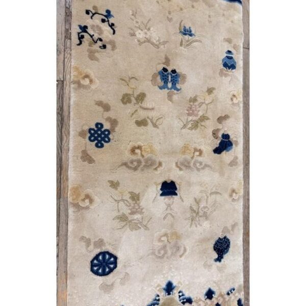 1920s beige field traditional symbols art antique chinese peking small rug 2 1920s beige field traditional symbols art antique chinese peking small rug - detail view 1