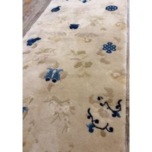 1920s Beige Field Traditional Symbols Art Antique Chinese Peking Small Rug - detail view 2