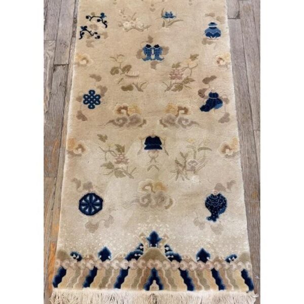 1920s beige field traditional symbols art antique chinese peking small rug 6 1920s beige field traditional symbols art antique chinese peking small rug - detail view 5