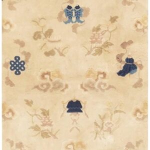 1920s Beige Field Traditional Symbols Art Antique Chinese Peking Small Rug