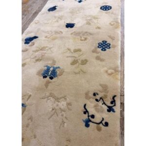 1920s Beige Field Traditional Symbols Art Antique Chinese Peking Small Rug - detail view 5
