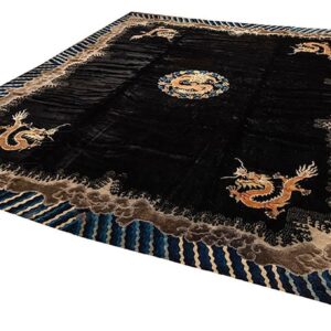 1920s Black Dragon Antique Chinese Peking Rug Handknotted Wool Carpet - detail view 1