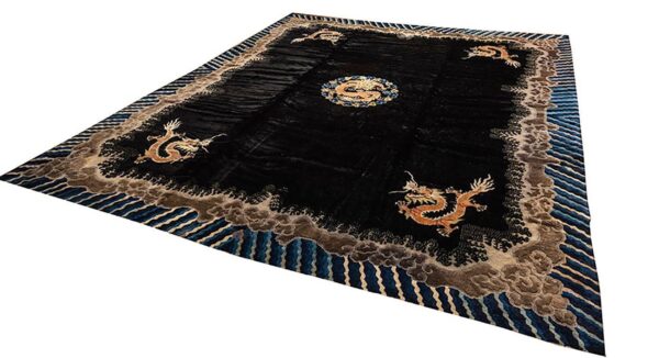 1920s black dragon antique chinese peking rug handknotted wool carpet 2 1920s black dragon antique chinese peking rug handknotted wool carpet - detail view 1