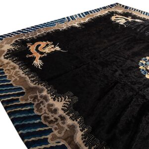 1920s Black Dragon Antique Chinese Peking Rug Handknotted Wool Carpet - detail view 2