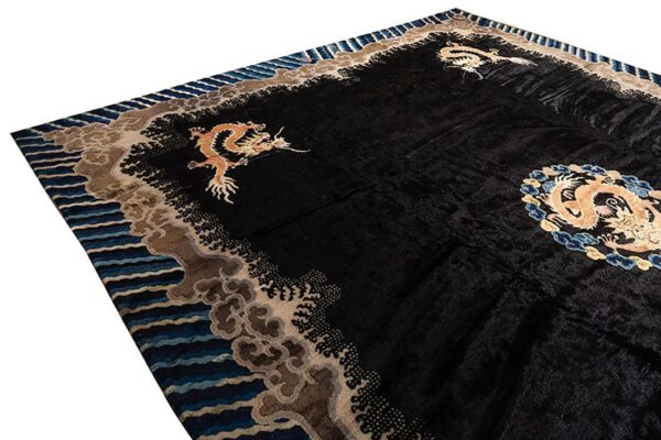 1920s black dragon antique chinese peking rug handknotted wool carpet 3 1920s black dragon antique chinese peking rug handknotted wool carpet - detail view 2