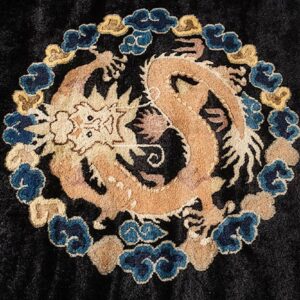1920s Black Dragon Antique Chinese Peking Rug Handknotted Wool Carpet - detail view 3