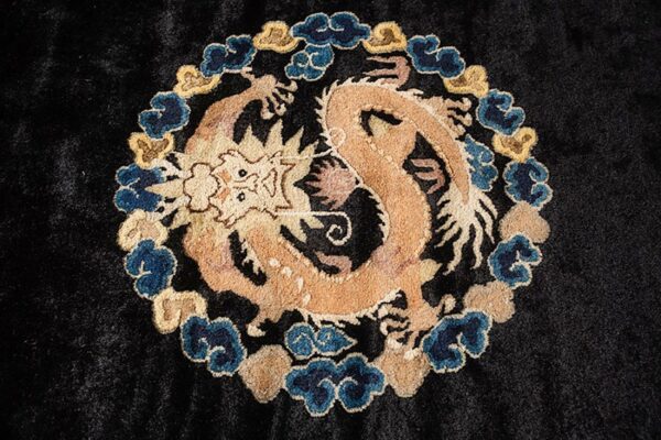 1920s black dragon antique chinese peking rug handknotted wool carpet 4 1920s black dragon antique chinese peking rug handknotted wool carpet - detail view 3