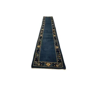 1920s Blue Deep Field Traditional East Asian Chinese Peking Hallway Gallery Rug - detail view 1