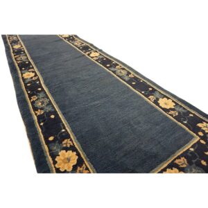1920s Blue Deep Field Traditional East Asian Chinese Peking Hallway Gallery Rug - detail view 6