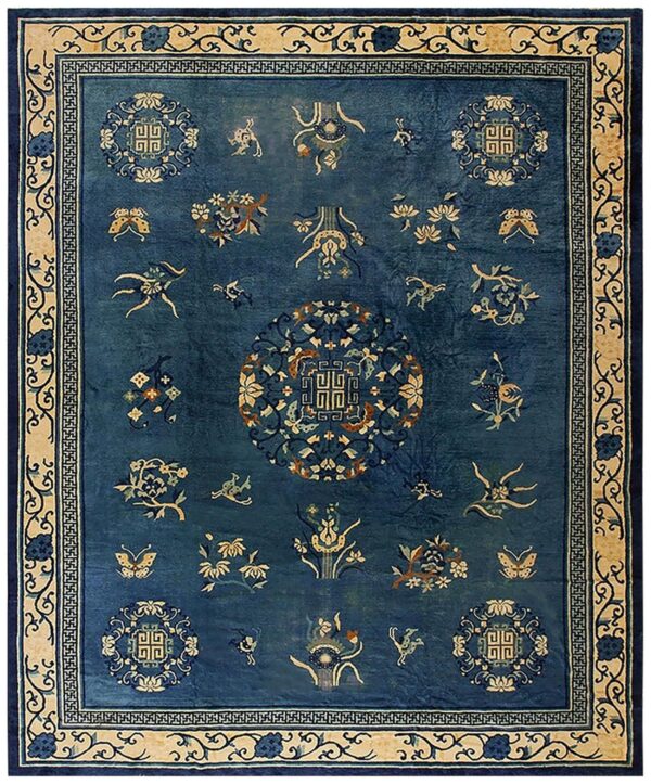1920s blue field floral traditional medallion antique chinese peking knotted rug 1 1920s blue field floral traditional medallion antique chinese peking knotted rug