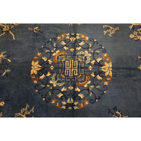 1920s blue field floral traditional medallion antique chinese peking knotted rug 2 1920s blue field floral traditional medallion antique chinese peking knotted rug - detail view 1