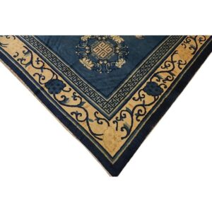 1920s Blue Field Floral Traditional Medallion Antique Chinese Peking Knotted Rug - detail view 4