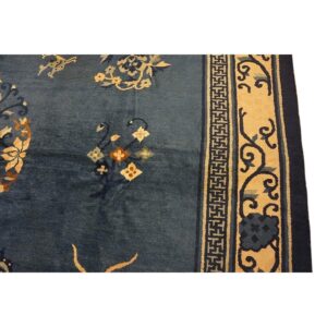 1920s Blue Field Floral Traditional Medallion Antique Chinese Peking Knotted Rug - detail view 5