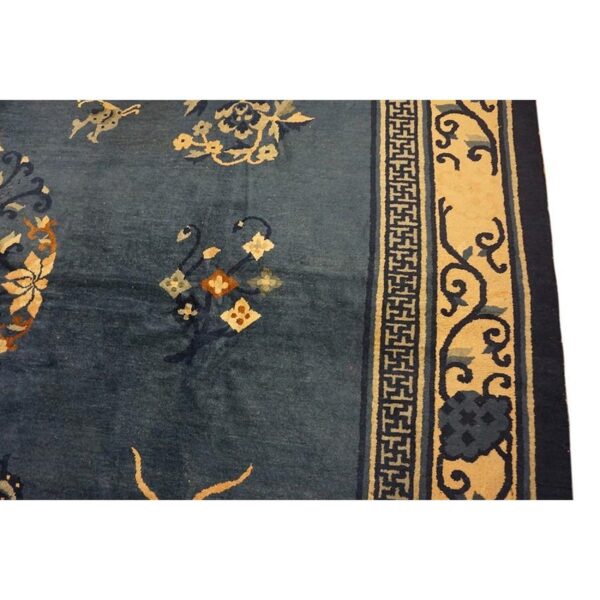 1920s blue field floral traditional medallion antique chinese peking knotted rug 6 1920s blue field floral traditional medallion antique chinese peking knotted rug - detail view 5