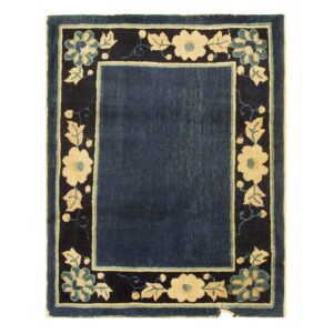 1920s Navy Blue Solid Minimalist Deco Antique Chinese Peking Runner Rug - detail view 1
