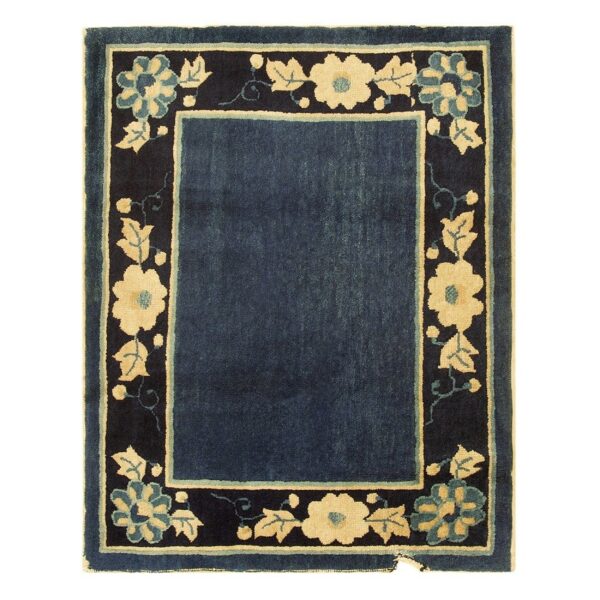 1920s navy blue solid minimalist deco antique chinese peking runner rug 2 1920s navy blue solid minimalist deco antique chinese peking runner rug - detail view 1