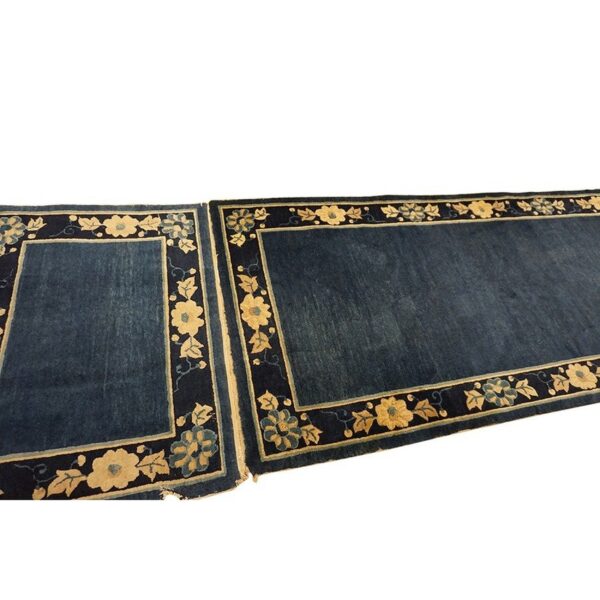 1920s navy blue solid minimalist deco antique chinese peking runner rug 3 1920s navy blue solid minimalist deco antique chinese peking runner rug - detail view 2