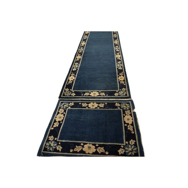 1920s navy blue solid minimalist deco antique chinese peking runner rug 4 1920s navy blue solid minimalist deco antique chinese peking runner rug - detail view 3