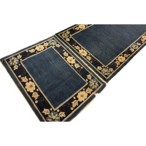 1920s Navy Blue Solid Minimalist Deco Antique Chinese Peking Runner Rug - detail view 4